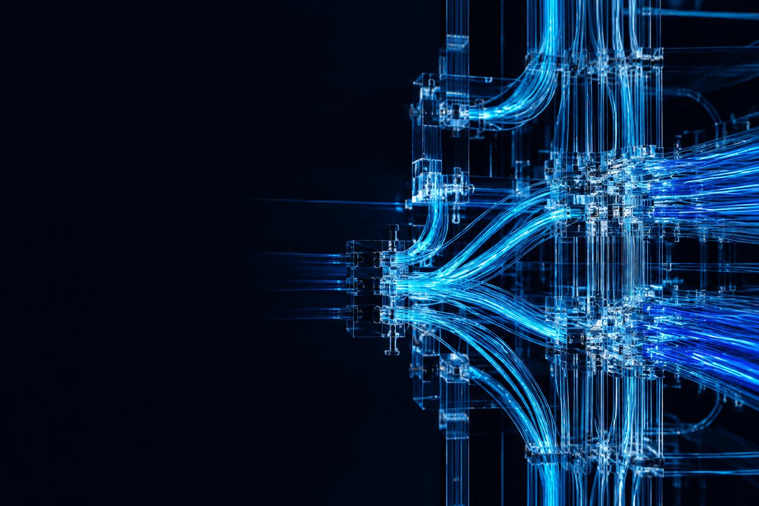 Luminous pathways converging through an engineered glass network